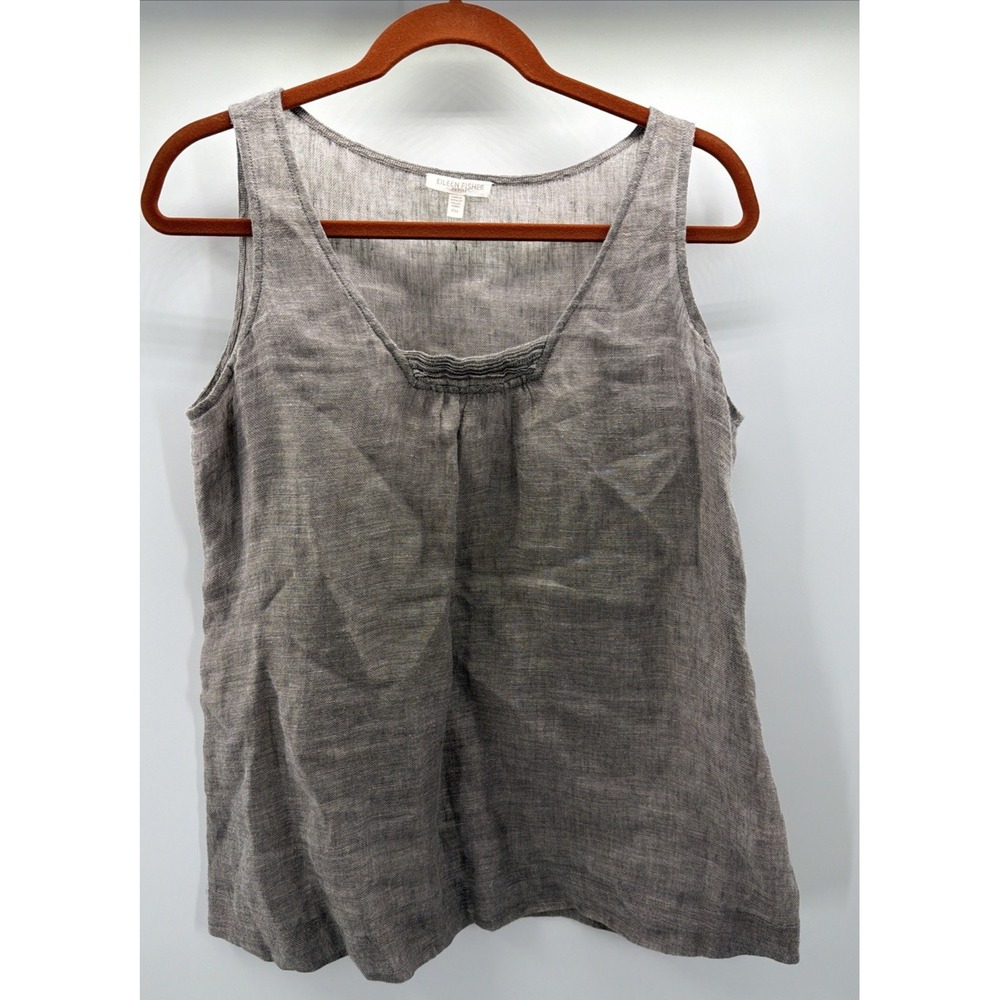 Eileen Fisher Sleeveless Tank Top Womens Petite Medium Brown 1Italian 100% Linen